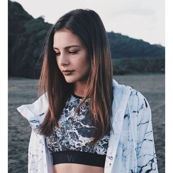 FITWEAR FASHION - NWT L Sz 12 “Grace” Crop Top w/Zippered Back/Marble/Black Trim - Picture 12 of 16